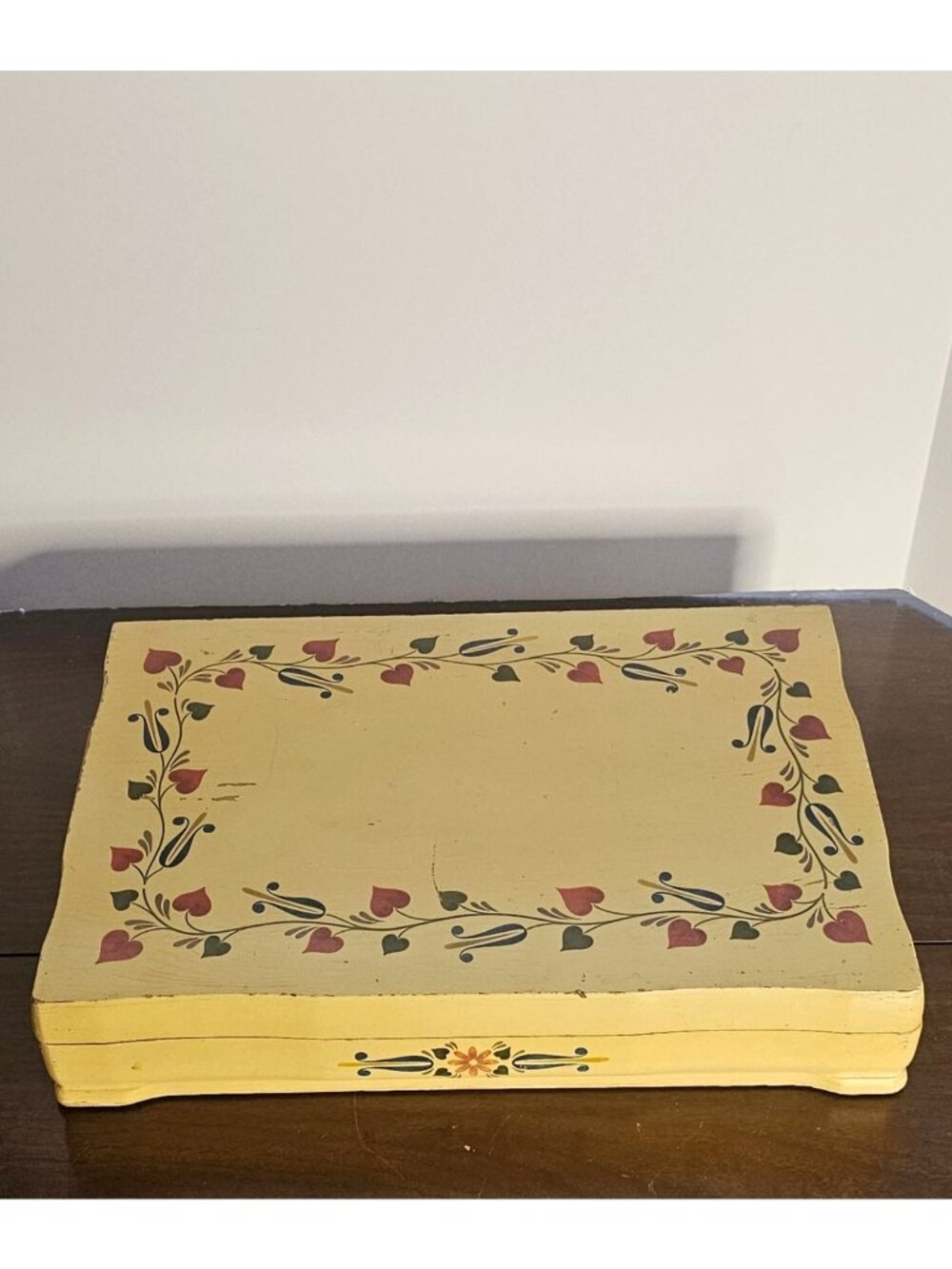 Holmes Edwards Silverware Box Folk Art Wood Flatware Chest Hand Painted Hearts 1